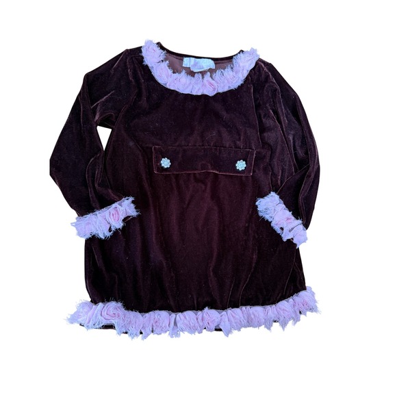 greggy girl Other - Greggy Girl deep red velour feather trim tunic dress retro style